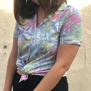 80's Vintage Tropical collared short sleeve